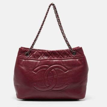 Pre Owned Chanel Dark Red Quilted Caviar Leather CC Timeless Soft Tote
