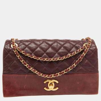 Pre Owned Chanel Burgundy Quilted Leather Jumbo Soft Elegance Flap Bag