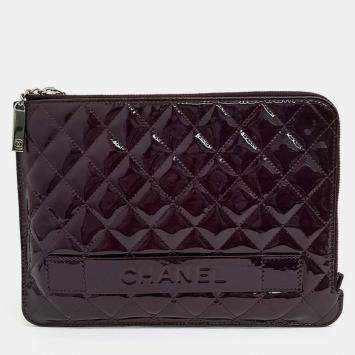 Pre Owned Chanel Purple Patent Leather patent clutch bag