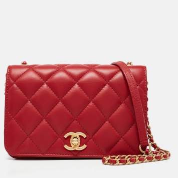 Chanel Red Quilted Leather Mini CC Full Flap Bag