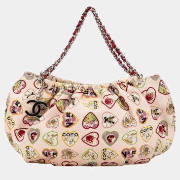 Chanel Pink Red Multicolor Canvas Valentine Day Coco Mark Chain Handbag