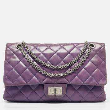 Pre Owned Chanel Purple Quilted Leather Classic 227 Reissue 2.55 Flap Bag