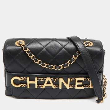 Pre Owned Chanel Black Quilted Leather Small Enchained Flap Bag