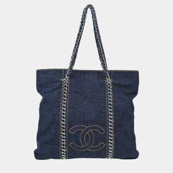 Chanel Blue Denim Luxury Line Tote Handbag