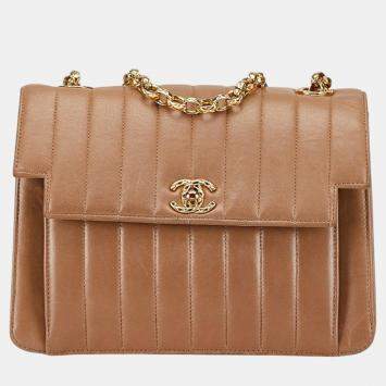 Pre Owned Chanel Brown Lambskin Mademoiselle Coco Mark Chain Shoulder Bag