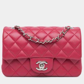 Pre Owned Chanel Mini Lambskin Rectangular Classic Single Flap Bag