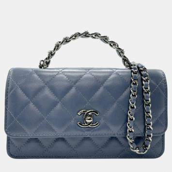 Chanel Blue  Leather Wallet On Chain  