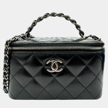 Pre Owned Chanel Black Calfskin Leather Vanity Chain Shoulder Bag