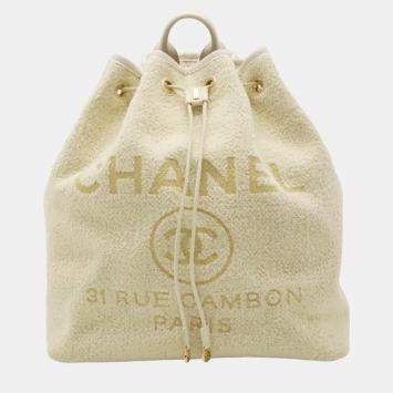 Pre Owned Chanel Ivory Velour, Leather Deauville Line Rucksack Backpack 