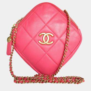 Pre Owned Chanel Pink Quilted Leather Diamond CC Shoulder Bag