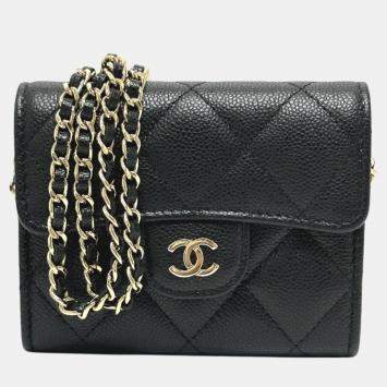 Pre Owned Chanel Black Caviar Leather Coin Purse on Chain