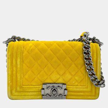 مملوكة مسبقًا Chanel Yellow Velvet Boy Chain Shoulder Bag