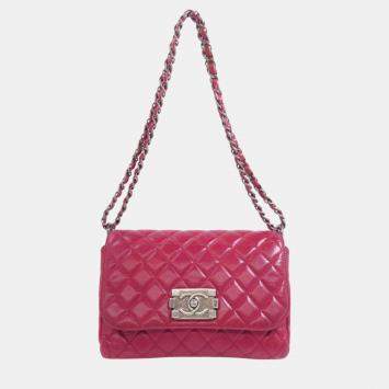 Pre Owned Chanel Red Calfskin Leather Boy Chain Shoulder Bag