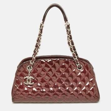 Pre Owned Chanel Burgundy Quilted Patent Leather Medium Just Mademoiselle Bowler Bag