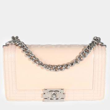 Pre Owned Chanel Beige Glazed Calfskin Old Medium Boy Bag