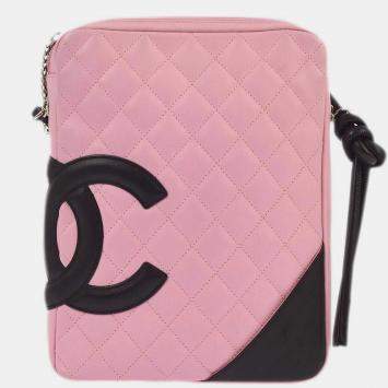 Pre Owned Chanel Pink /Black Calfskin Cambon Ligne Shoulder Bag