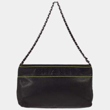 Pre Owned Chanel Black Lambskin Chain Shoulder Bag