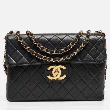 Pre Owned Chanel Black Quilted Leather Jumbo CC Flap Bag