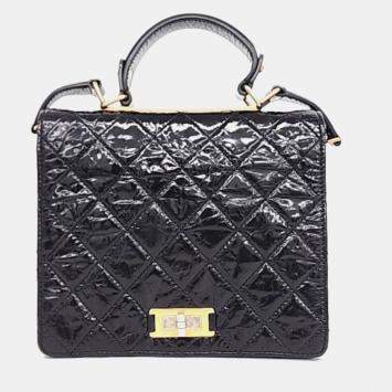 Pre Owned Chanel Black Crinkled Quilted Leather Rita Top Handle Bag