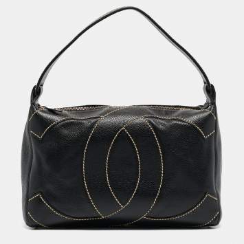 Pre Owned Chanel Black Caviar Leather Surpique CC Hobo