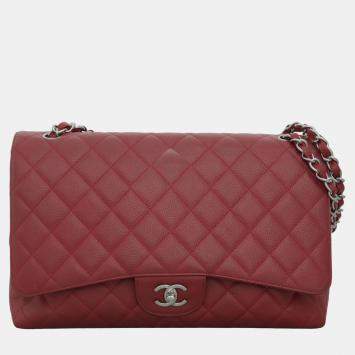 Pre Owned Chanel Red Caviar Leather Maxi Flap Bag