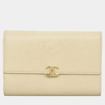 Pre Owned Chanel Beige CC Flap Long Wallet