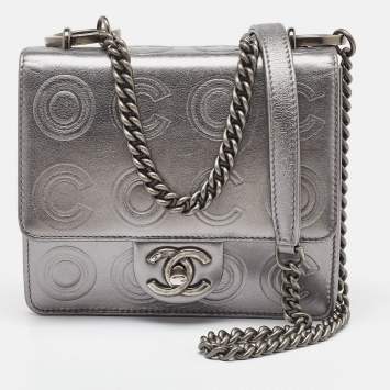Pre Owned Chanel Metallic Coco Embossed Leather Mini Square Flap Bag