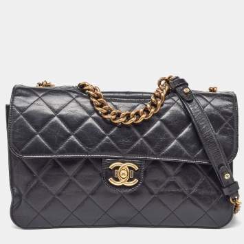 Chanel Black Quilted Aged Leather Large Perfect Edge Flap Bag