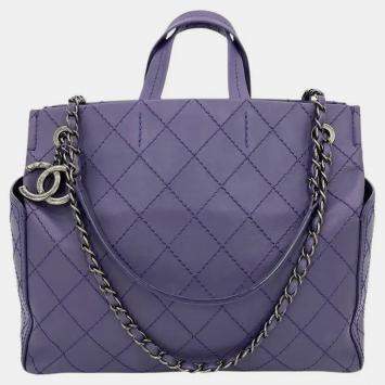 Chanel Purple Leather Top Stitch Cc Pocket Tote