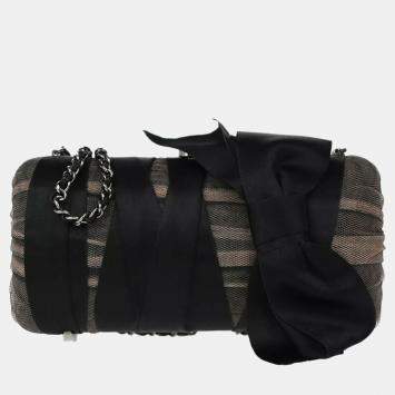 Pre Owned Chanel Black Satin Bow Shoulder Bag