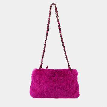 Pre Owned Chanel Purple Fur Chain Shoulder Bag