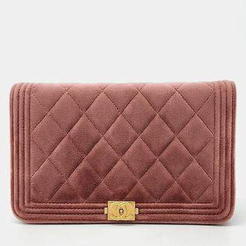 Pre Owned Chanel Pink Velvet Boy WOC Mini Crossbody Bag