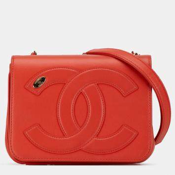 Pre Owned Chanel Red Lambskin CC Mania Flap Bag