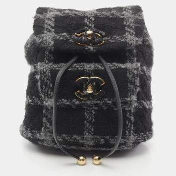 Chanel Black Grey Fabric Coco Mark Backpack