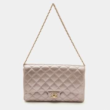 Chanel Metallic Pink Quilted Leather Chain Flap Clutch