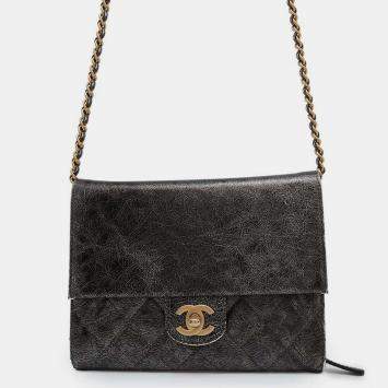 Pre Owned Chanel  Silver/Black Cc Logo Turnlock Chain Leather Shoulder Bag