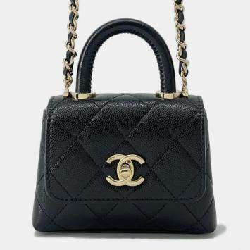 Chanel Black Caviar Leather Coco Handle Bag 