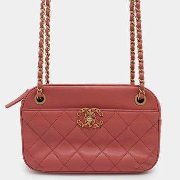 Pre Owned Chanel Pink Lambskin Leather Camera Shoulder Bag