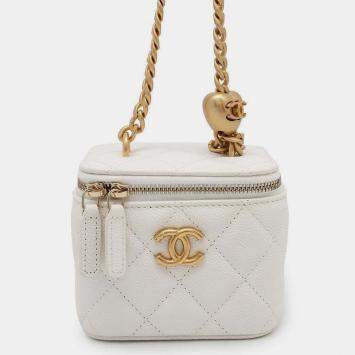 Pre Owned Chanel White Caviar Leather Vanity Chain Shoulder Bag