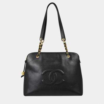 Pre Owned Chanel Black Leather Chain Tote Bag 