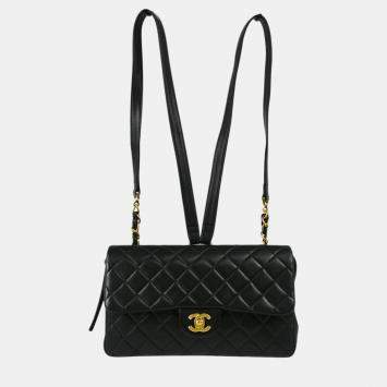Chanel Black Lambskin Leather Backpack
