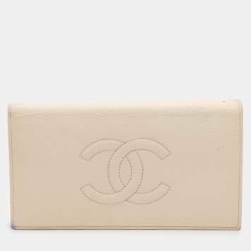 Pre Owned Chanel Cream Caviar Leather L Yen Wallet