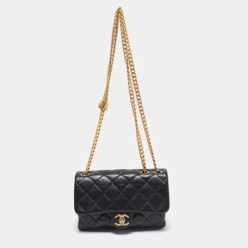 Pre Owned Chanel Black Quilted Leather 3 Compartment Flap Bag