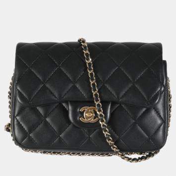 Pre Owned Chanel Black Quilted Lambskin Mini My Precious Pearls Flap Bag