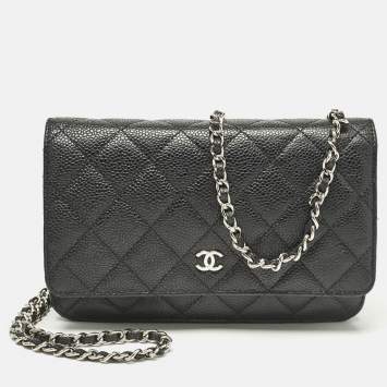Pre Owned Chanel Black Quilted Caviar Leather WOC Bag