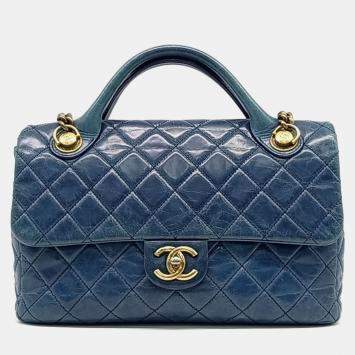Pre Owned Chanel Blue Leather Vintage Castle Rock Tote Bag