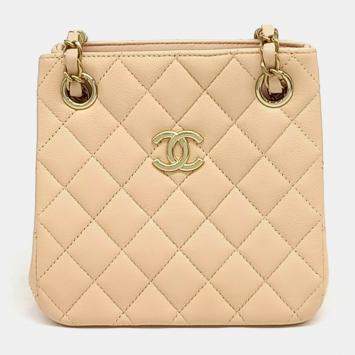 Pre Owned Chanel Beige Leather Classic Mini Bucket Bag