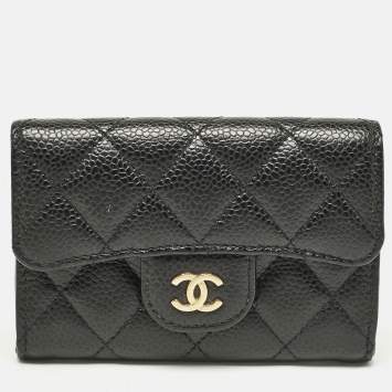 مملوكة مسبقًا Chanel Black Caviar Leather CC Flap Card Case