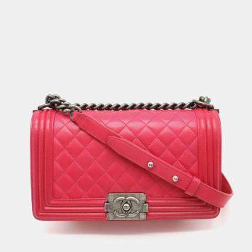 Pre Owned Chanel Pink Caviar Leather Boy Chain Shoulder Bag