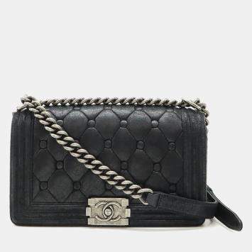 Pre Owned Chanel Black Suede and Leather Boy Shoulder Bag